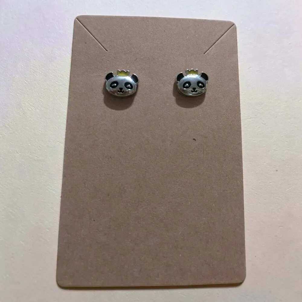Mini Panda Crown Stud Earrings Silver Tone Cute Kawaii Animal Jewelry Gift